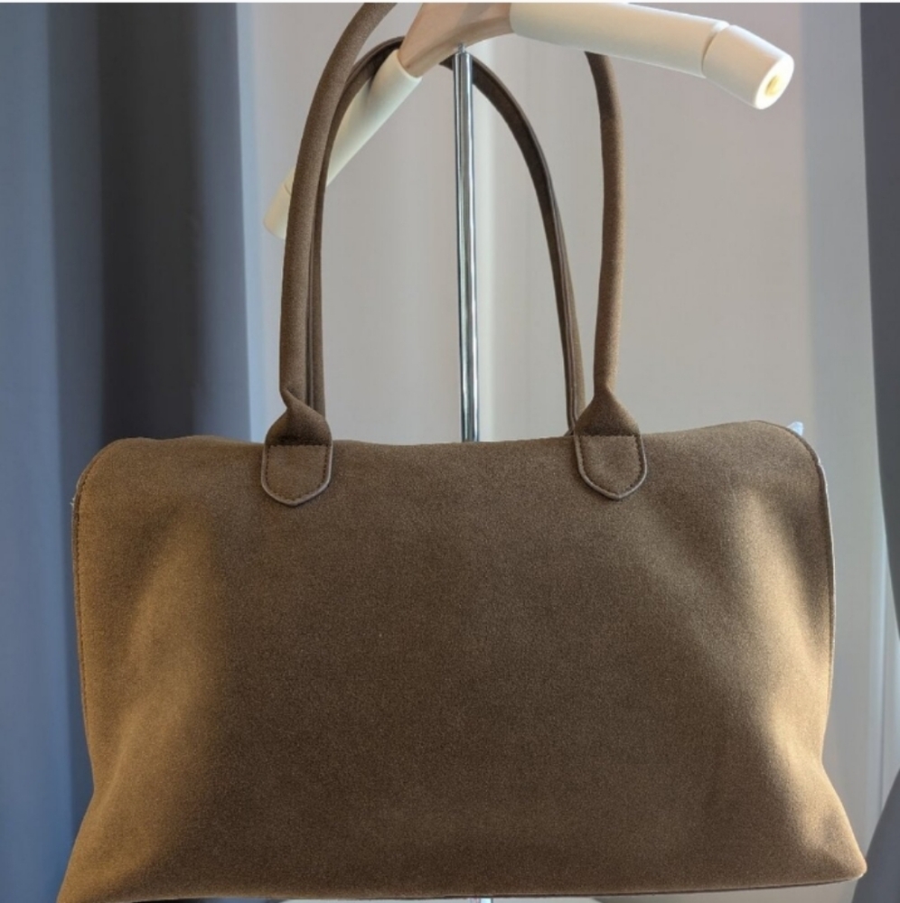 Elegant Brown Suede Like Tote Bag